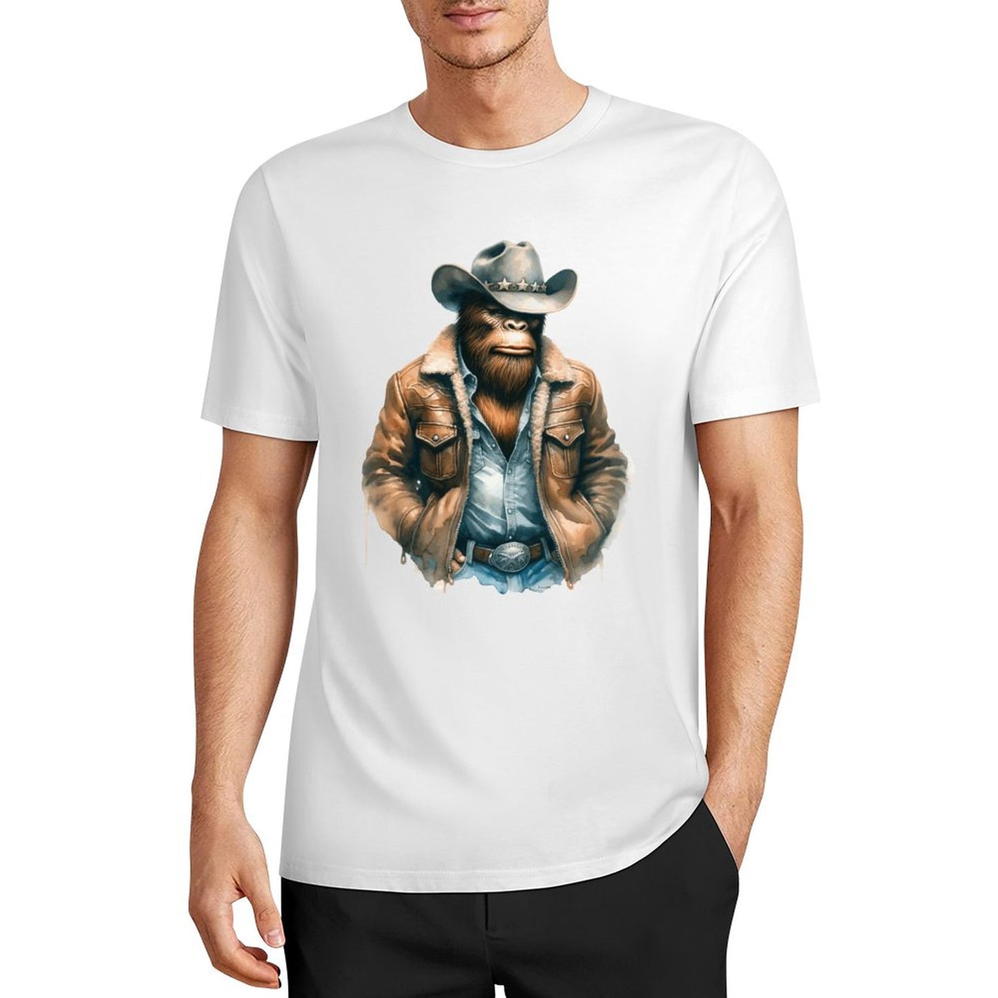 Bigfoot - Sasquatch Cowboy Short Sleeve Cotton T-Shirt