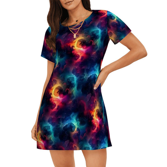 12 BEAUTIFUL Outer Space Designs, Women’s Loose Fit Short Sleeve Night Gown