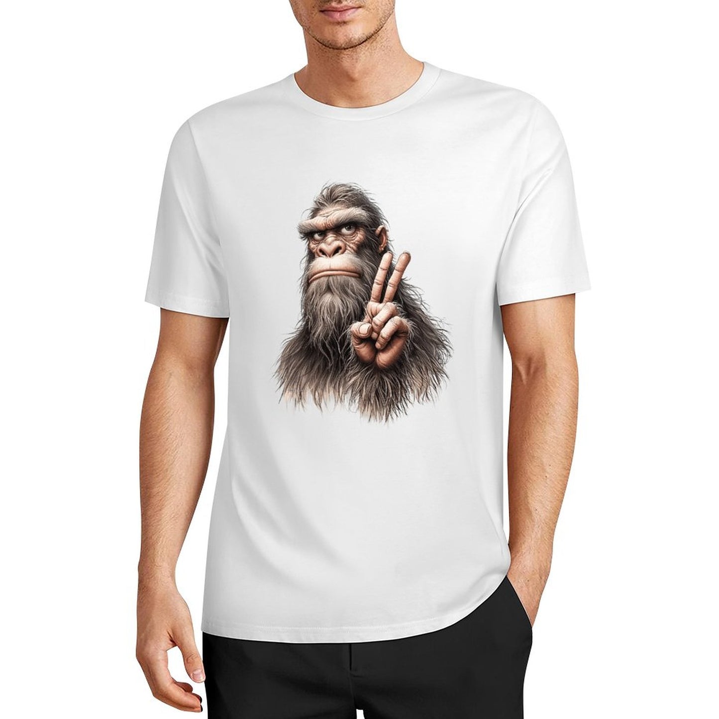 Bigfoot - Sasquatch Peace Hand Short Sleeve Cotton T-Shirt