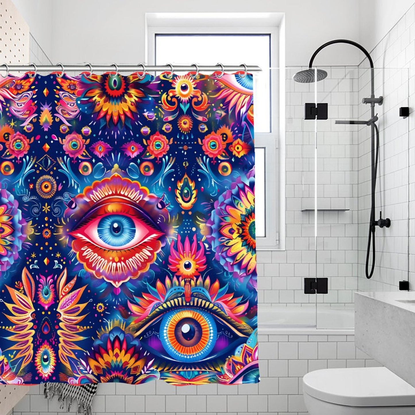 Psychedelic Eye Design, Waterproof Polyester Shower Curtain – Made in the USA – 70.8x70.8”