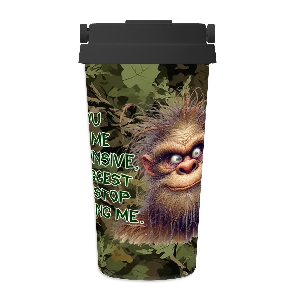 Bigfoot / Sasquatch "If you find me..", 17 oz Insulated Coffee Mug with Lid & Carrying Handle