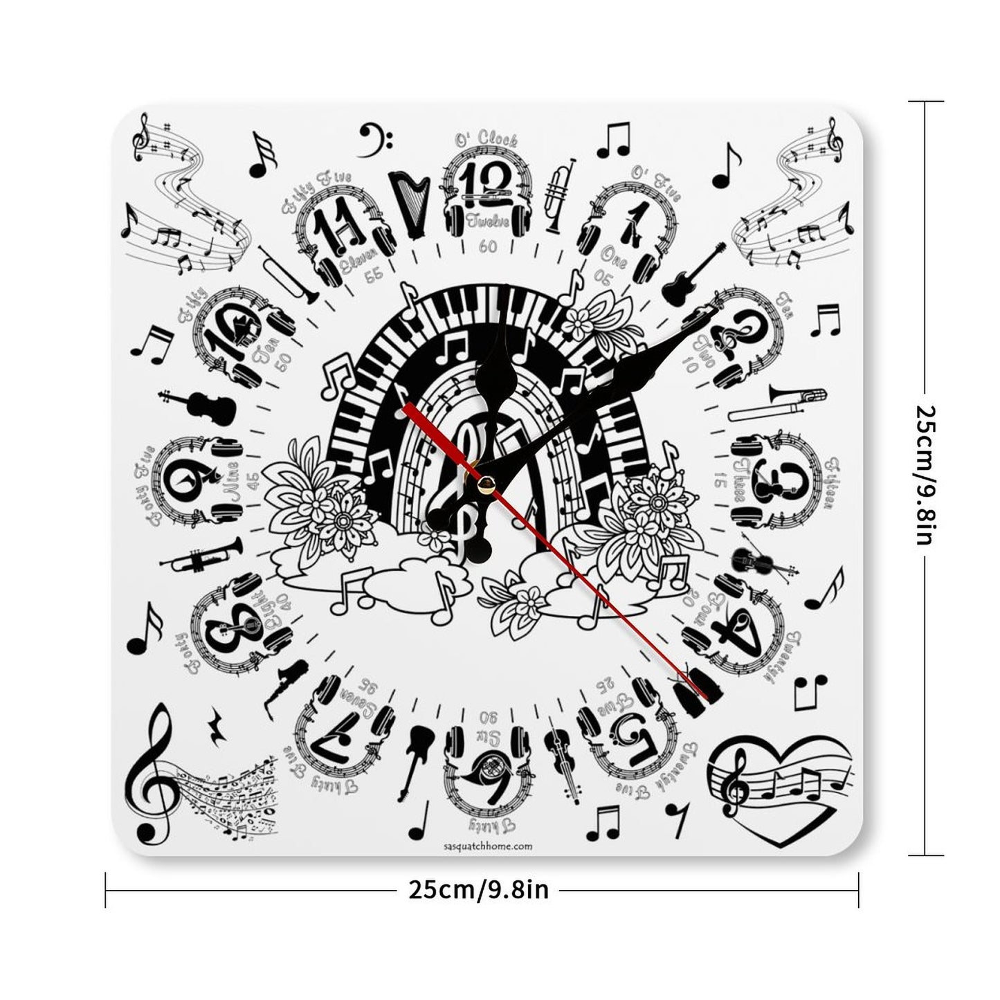 Music Themed, Square Wall Clock