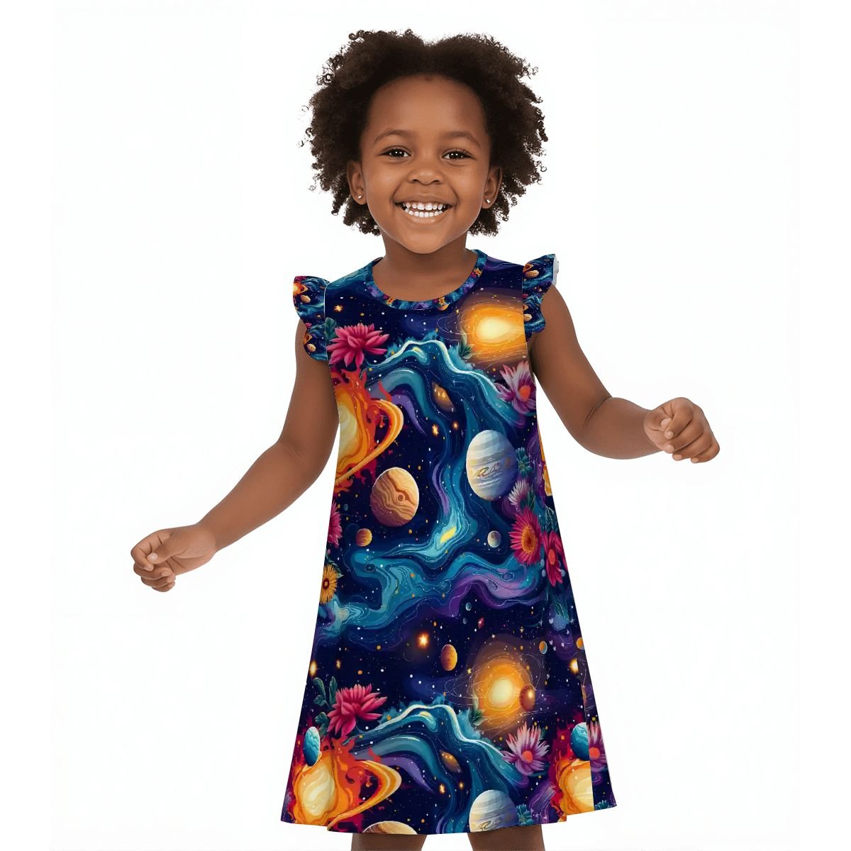12 Galaxy Space Designs, Girl's Flutter Sleeve Nightgown