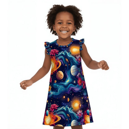 12 Galaxy Space Designs, Girl's Flutter Sleeve Nightgown
