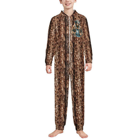 Cowboy Sasquatch, Youth Flannel Footless Zip up Pajama Jumpsuit