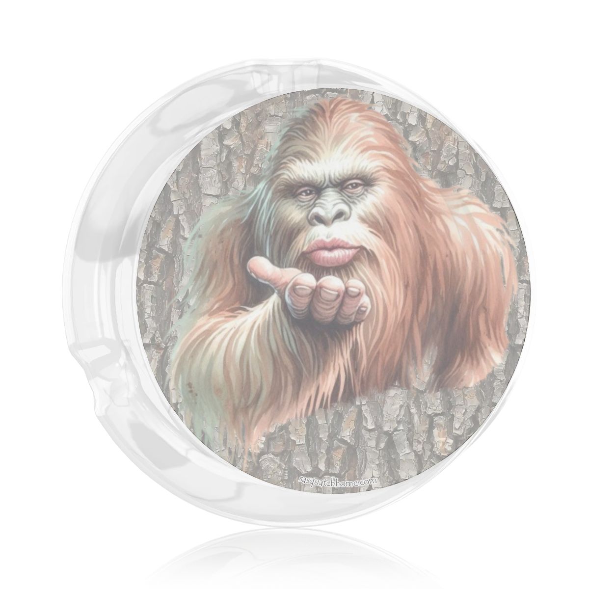 3 .3" Round, Lead Free Glass Ashtray - Bigfoot | Sasquatch Blow Kiss