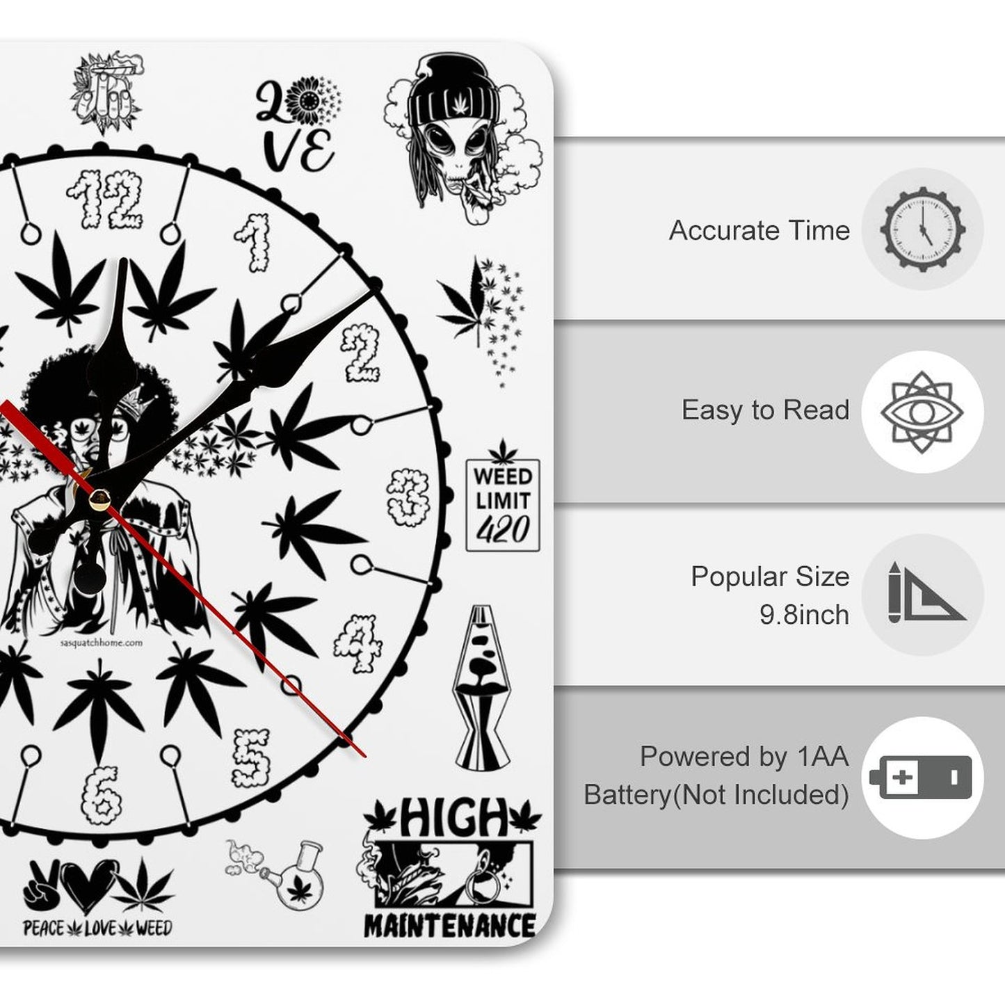 Marijuana Themed, Square Wall Clock