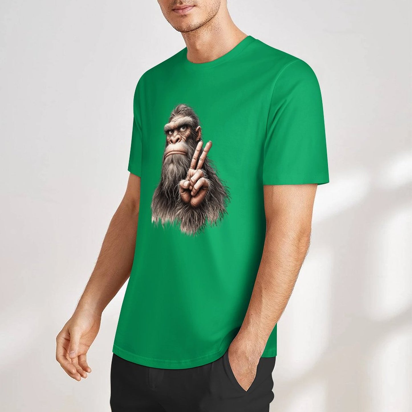 Bigfoot - Sasquatch Peace Hand Short Sleeve Cotton T-Shirt