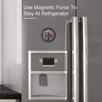 Bigfoot Sasquatch "God bless the USA", 3” Magnetic Can Opener / Coaster / Fridge Decor