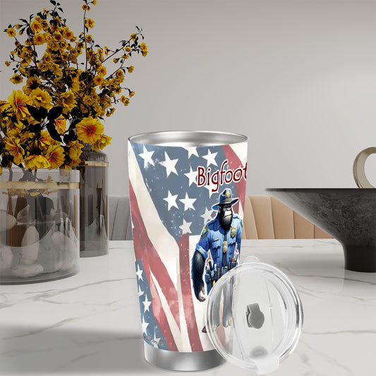 Bigfoot Police Officer, 20 oz Travel Coffee Mug w/ Straw & Brush Options