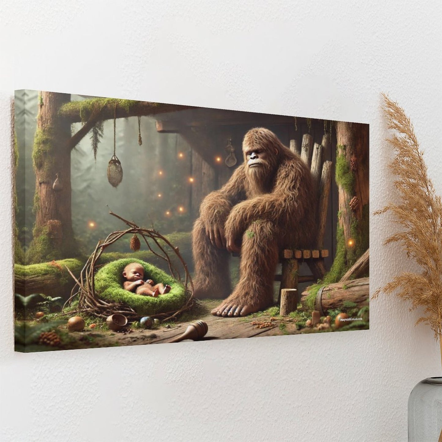 Bigfoot Sasquatch Family Image - Vintage Framed Canvas Art - 2 Sizes – Made in the USA