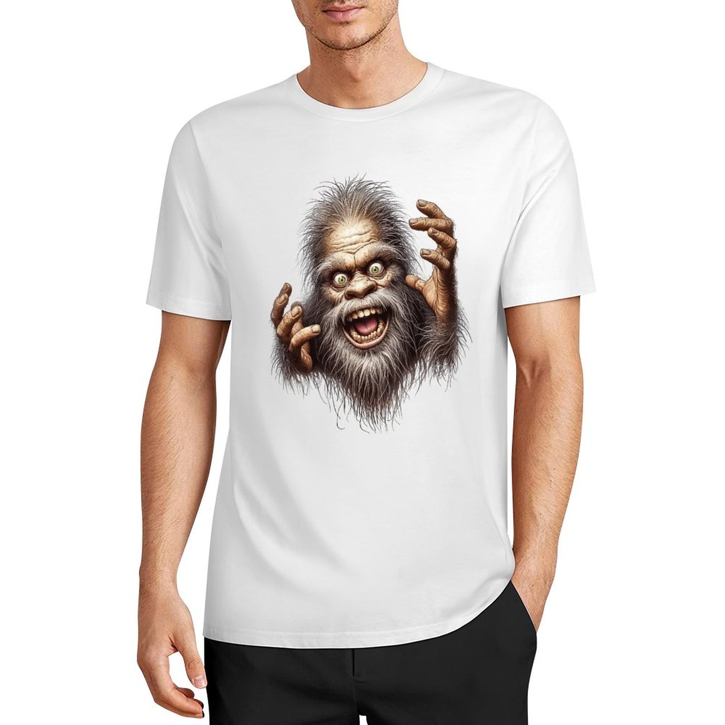 Bigfoot - Sasquatch Crazy Hands Short Sleeve Cotton T-Shirt