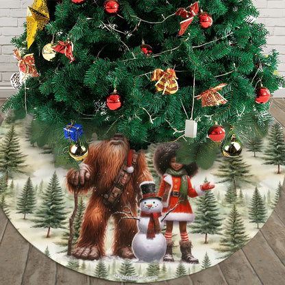 Bigfoot / Sasquatch Santa w Girl, Plush Christmas Tree Skirt – 3 Sizes
