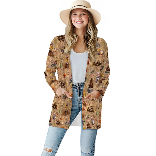 21 Bigfoot Sasquatch Designs, Women’s long sleeved cardigan, sweater vest