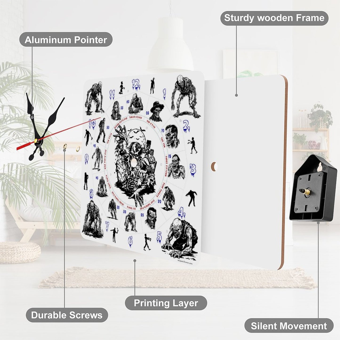 Zombie Themed Square Wall Clock