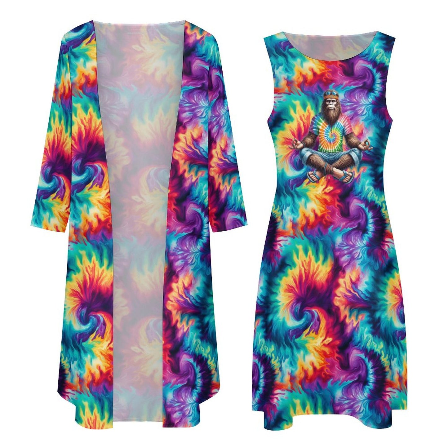 Hippie Bigfoot Sasquatch, Women’s Long Dress with Cardigan