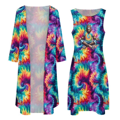 Hippie Bigfoot Sasquatch, Women’s Long Dress with Cardigan