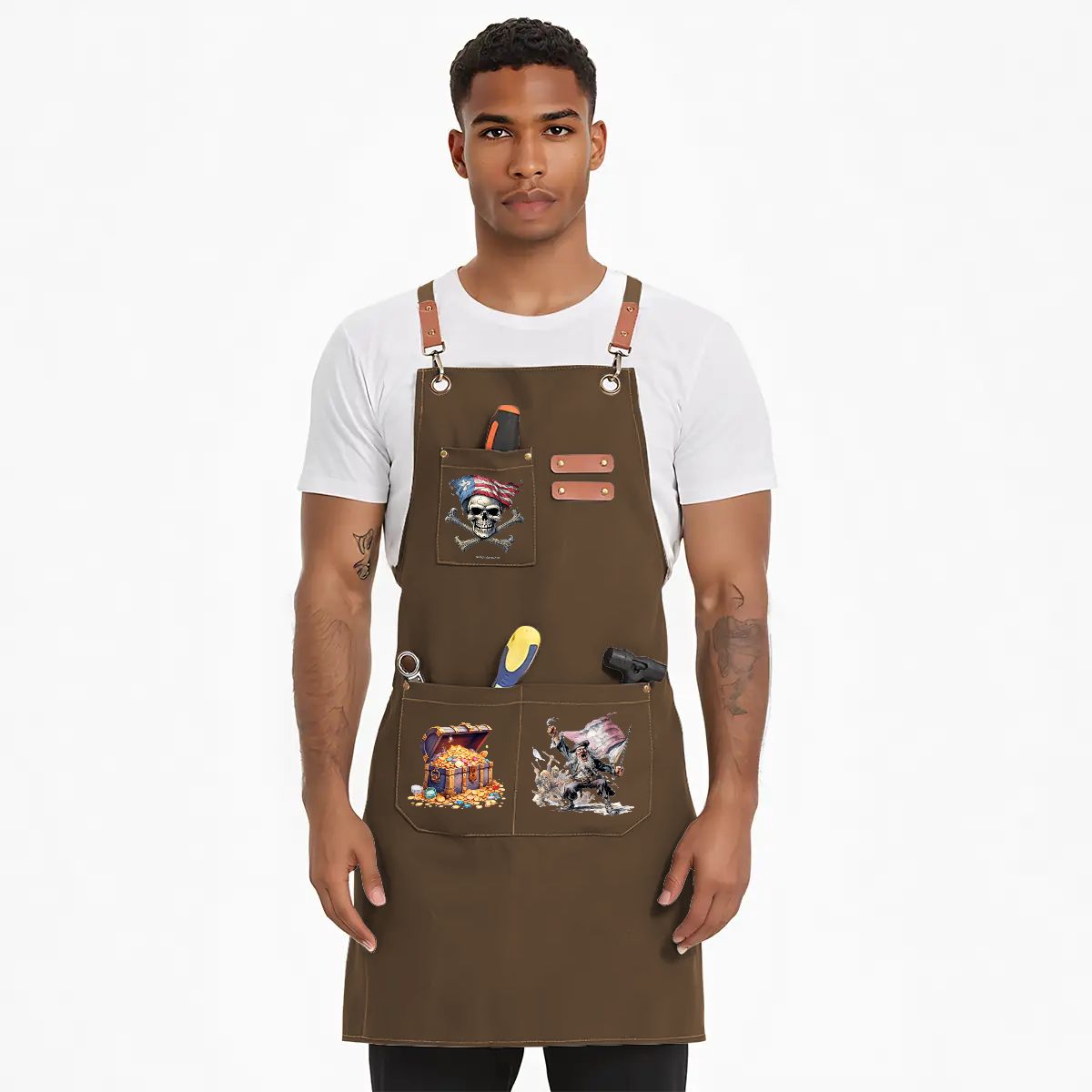 Pirate Canvas Cross Back Apron with Pockets