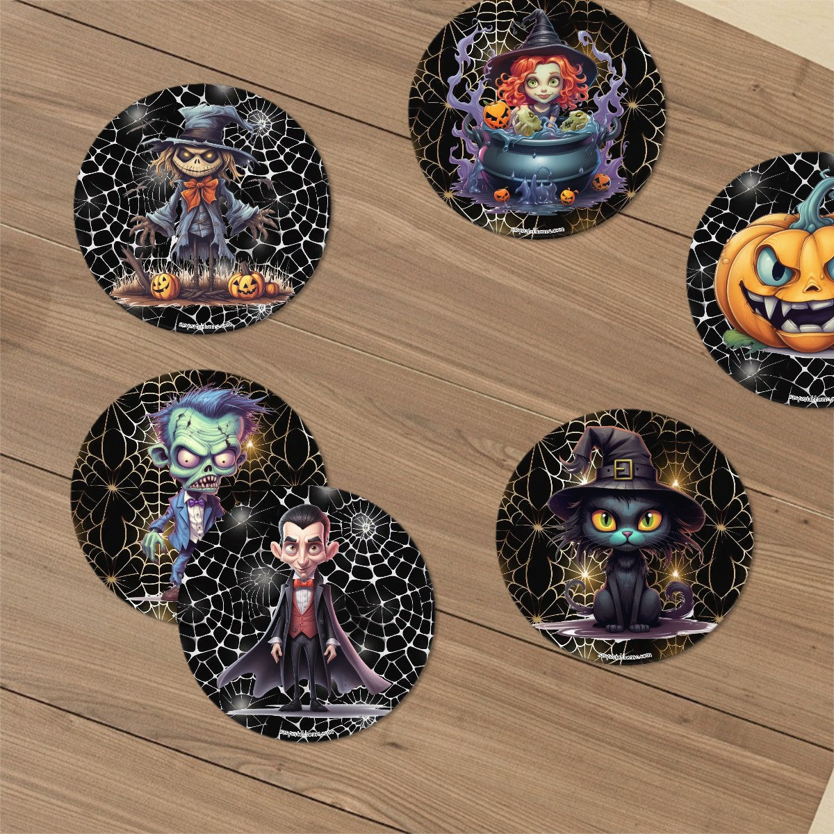Spooky Halloween Theme, 6 Ceramic Coasters w metal stand