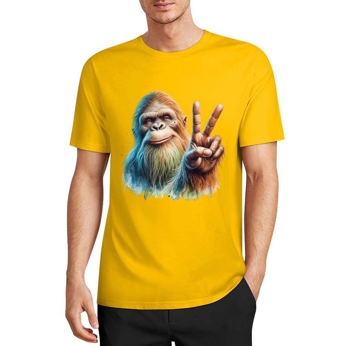 Bigfoot - Sasquatch Peace Sign Short Sleeve Cotton T-Shirt