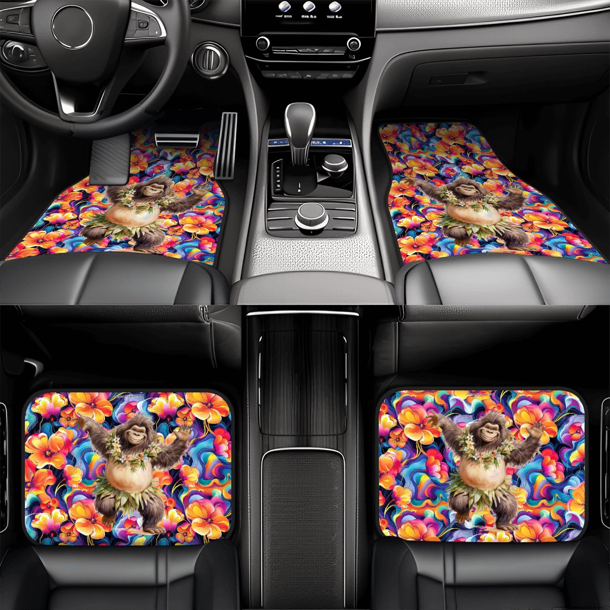Hawaiian Dancing Bigfoot / Sasquatch Designs, 4 Piece Auto Floor Mats