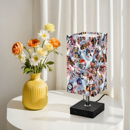 8 Patriot Designs, Square Table Lamp with USB Ports, Charger