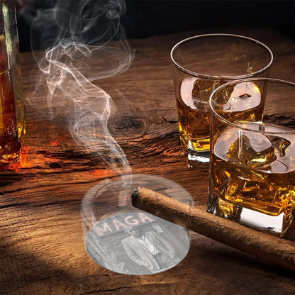 3 .3" Round, Lead Free Glass Ashtray - Donald Trump "MAGA: pic