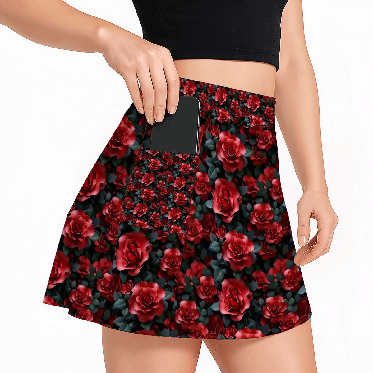 10 Flower Designs, Women’s Milk Silk Sports Skorts with Pockets