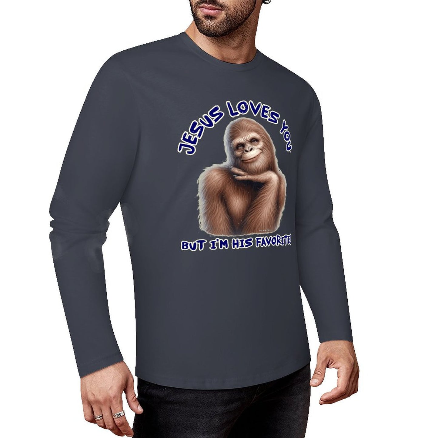 Bigfoot - Sasquatch "Jesus loves you..", Cotton Unisex Long Sleeve T-shirt