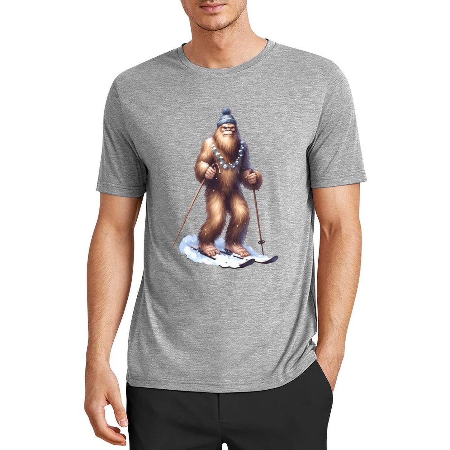 Bigfoot - Sasquatch Snow Skiing Short Sleeve Cotton T-Shirt