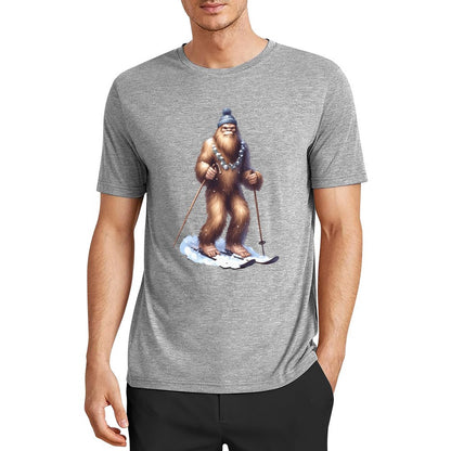 Bigfoot - Sasquatch Snow Skiing Short Sleeve Cotton T-Shirt