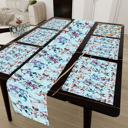 6 Alien Designs, Table Runner Placemat Set 7 Pieces