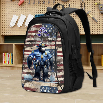 Bigfoot Cop, "God Bless USA", Large Capacity, Oxford Travel, Laptop Bag with USB Charger