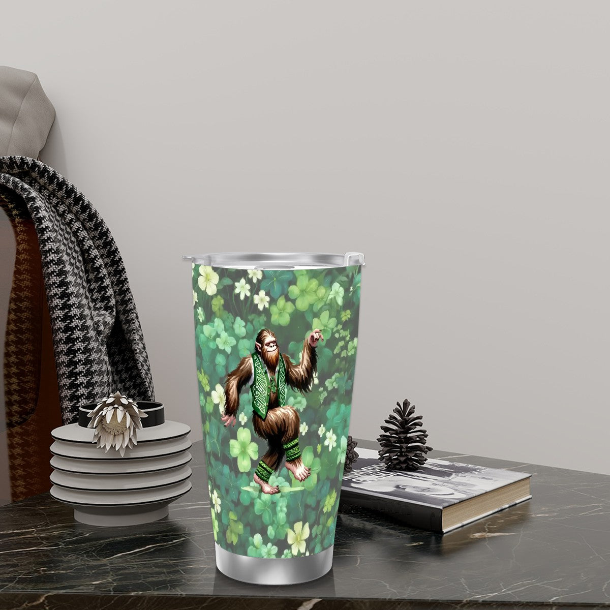 Sasquatch "Leprechaun", Themed 40 oz Travel Coffee Mug with a Straw