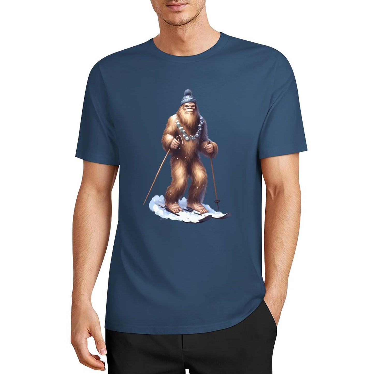 Bigfoot - Sasquatch Snow Skiing Short Sleeve Cotton T-Shirt
