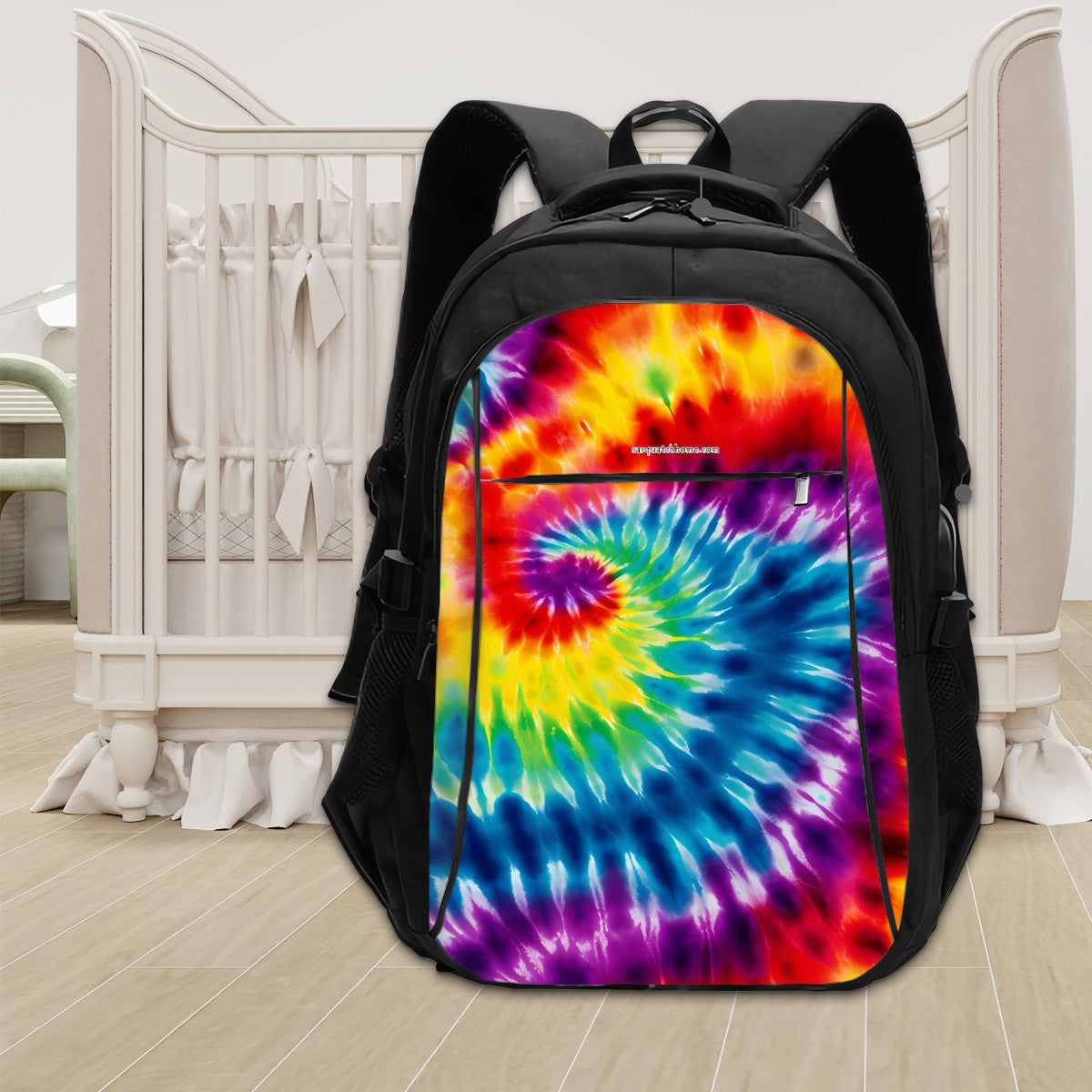 19 Tie Dye Designs, Large Capacity, Oxford Travel, Laptop Bag with USB Charger