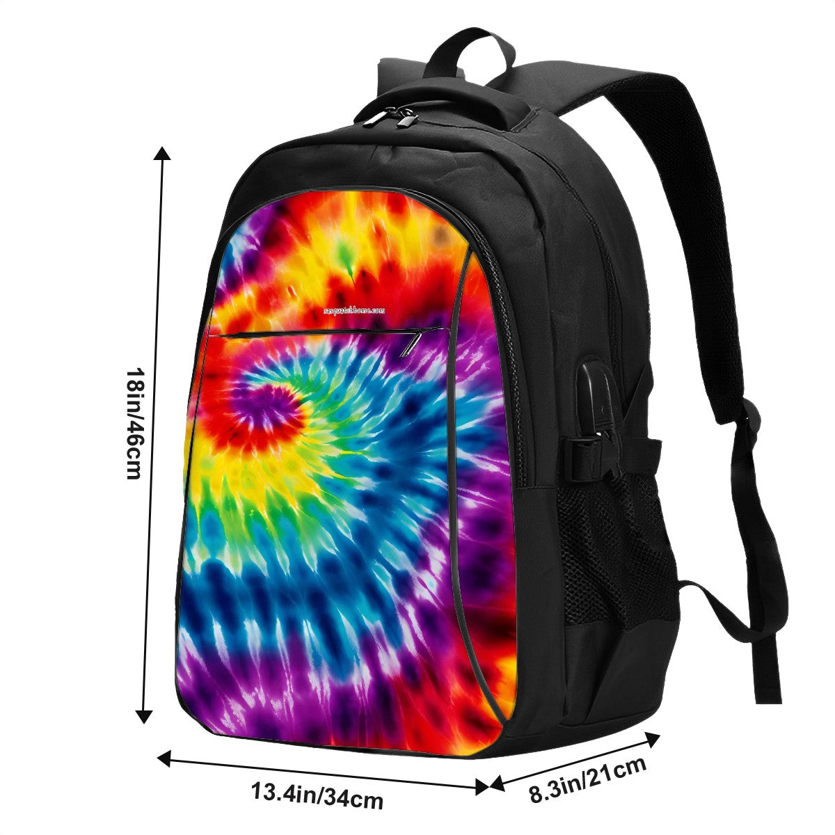 19 Tie Dye Designs, Large Capacity, Oxford Travel, Laptop Bag with USB Charger