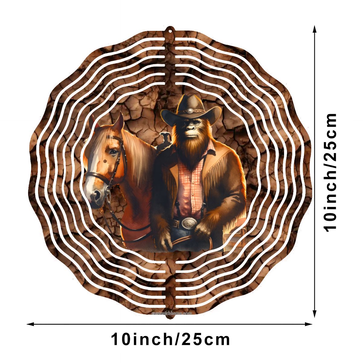 Bigfoot Sasquatch Cowboy, US Made Hanging Metal 3D Wind Spinner, Ornament
