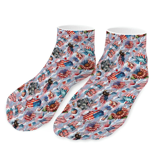 8 Patriotic Designs, 8” Poly Ankle Socks