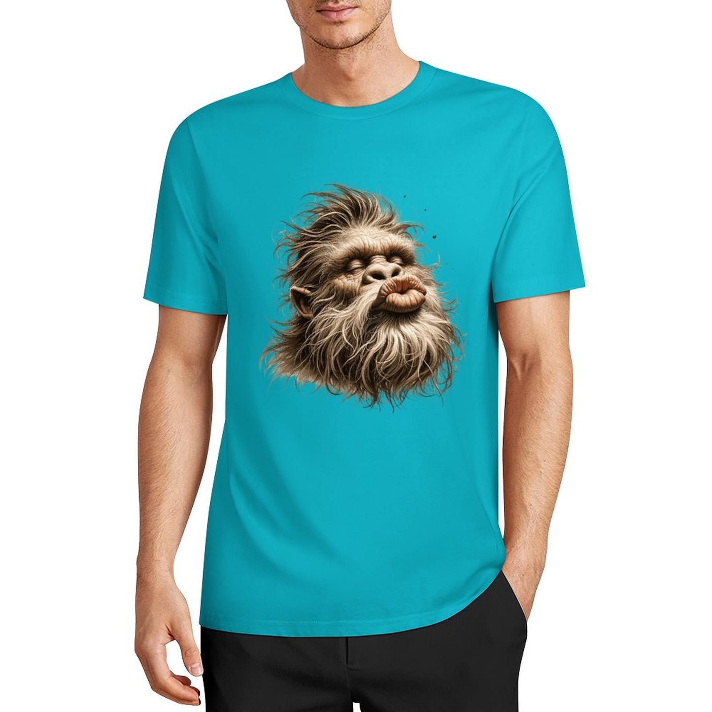Bigfoot - Sasquatch Kissy Face Short Sleeve Cotton T-Shirt