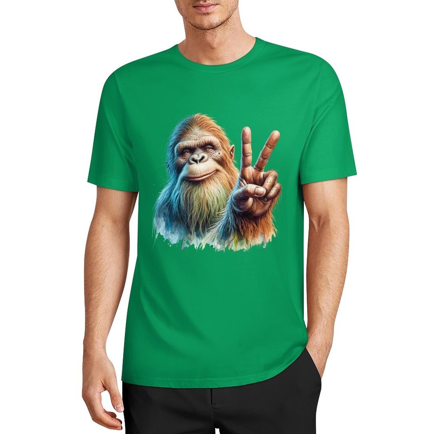 Bigfoot - Sasquatch Peace Sign Short Sleeve Cotton T-Shirt