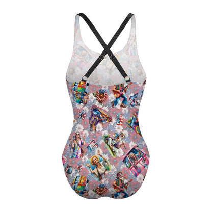 8 Patriot Designs, Cross-Back One Piece Swimsuit, Puppies, Kitties, Unicorns....