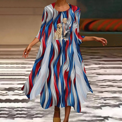 Donald Trump w Dog, Women’s Long Dress with Cardigan