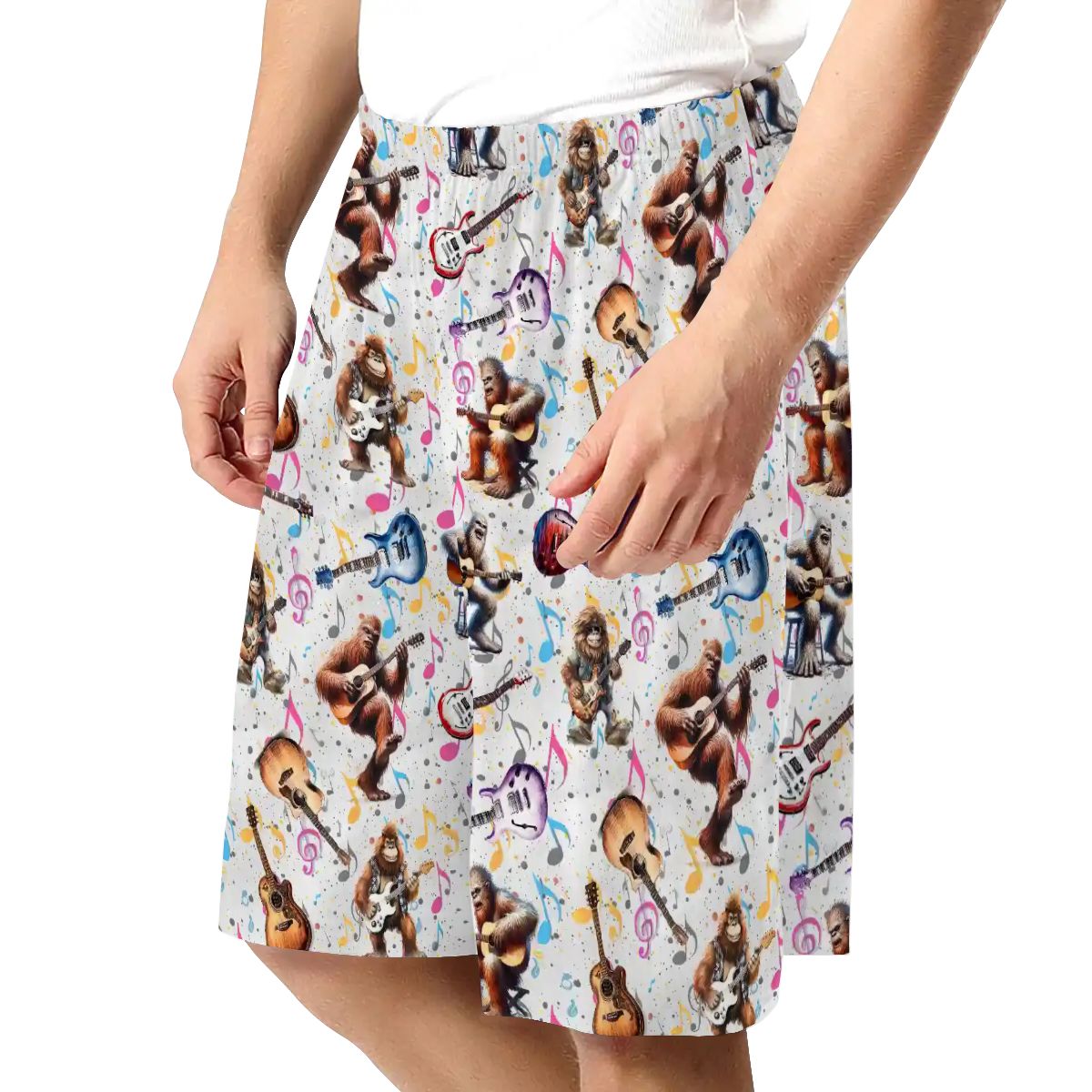 Bigfoot Sasquatch playing Guitar, Men’s Polyester, pocketed, pajama Shorts