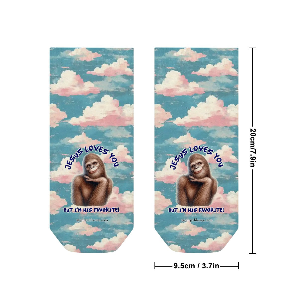 Bigfoot / Sasquatch "Jesus Loves you...", 8” Poly Ankle Socks