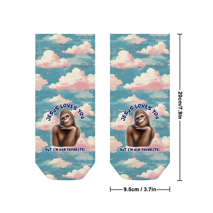 Bigfoot / Sasquatch "Jesus Loves you...", 8” Poly Ankle Socks