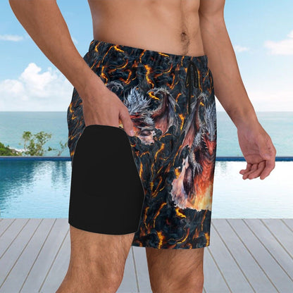 Fire Dragon, Men Beach Shorts / Swim trunks with 4 Pockets