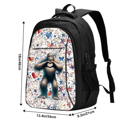 Bigfoot / Sasquatch Heart Hands, Large Capacity, Oxford Travel, Laptop Bag with USB Charger