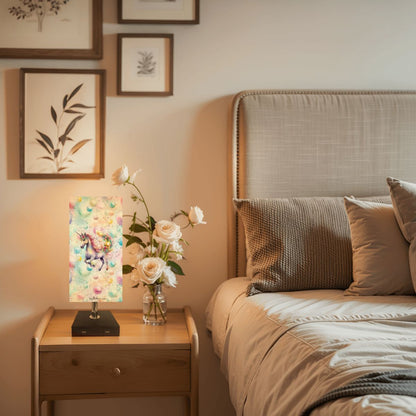 Unicorns & Bubbles, Square Table Lamp with USB Ports, Charger
