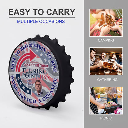 Charlie Kirk, Turning Point, Memorial, 3” Magnetic Can Opener / Coaster / Fridge Decor
